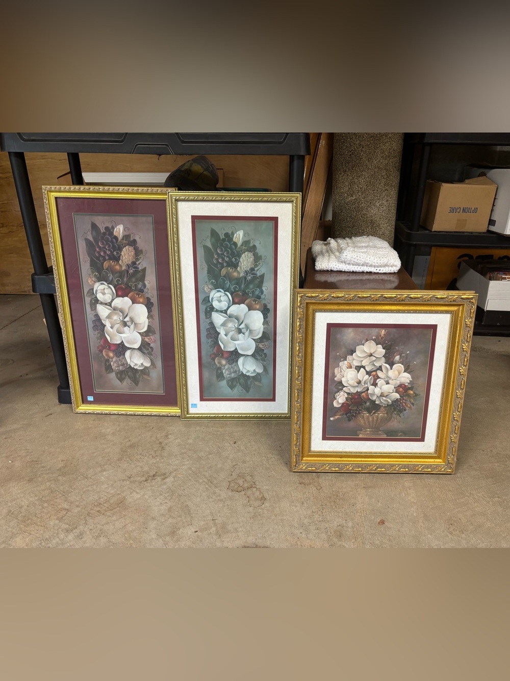 Set of 3 Framed White Magnolia Floral Prints home interior- all 3 together